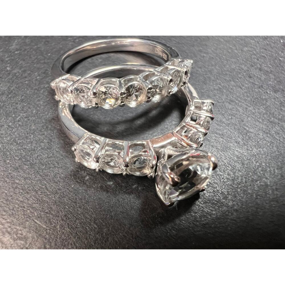 New White Topaz Stackable Ring Set In Platinum Ov… - image 6